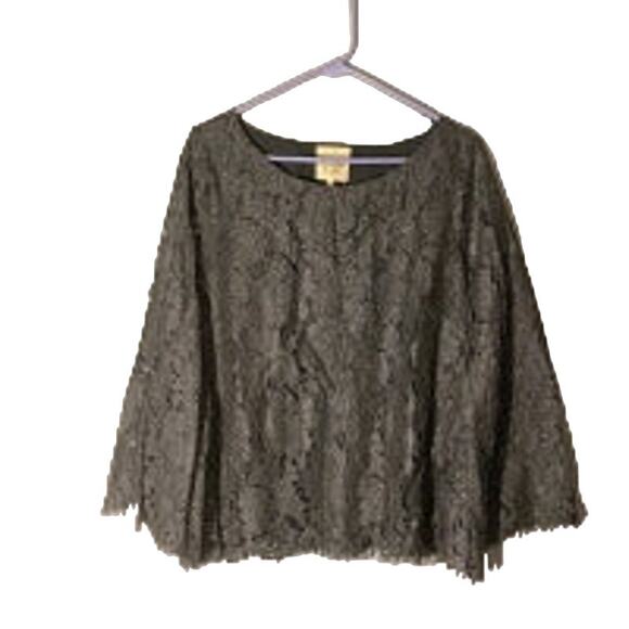 Chaser Gray Lace Eyelash Trim Cut Out Office Attire Formal Blouse Women SZ M - Picture 1 of 6